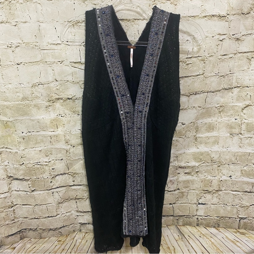 Free People Sequined Knit Sleeveless Wool Blend Sweater Boho Fairy Whimsigoth
